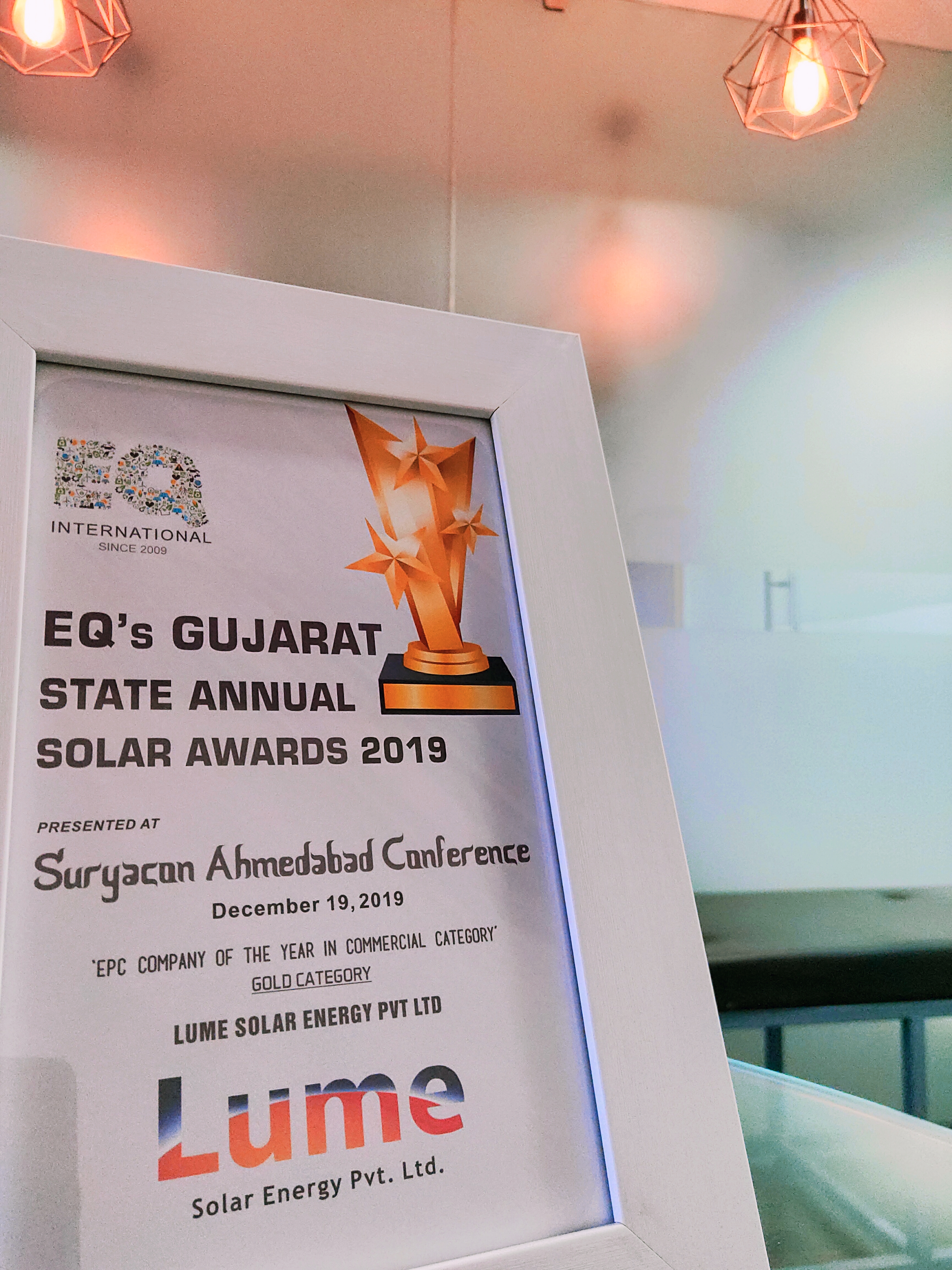 EQ International recognized Lume Solar Energy as “EPC Company of the year in Commercial category”
