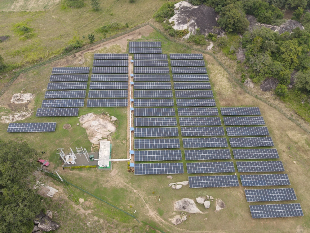 industrial bag packaging unit aerial view of panels
